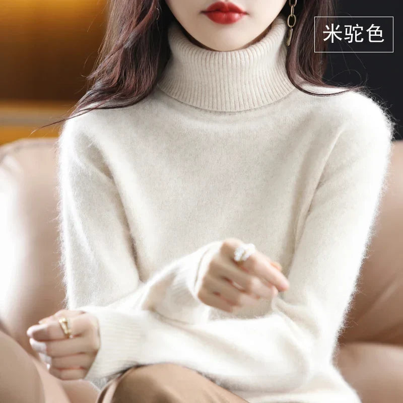 Women's turtleneck sweater long sleeves fine-knit sweater soft material