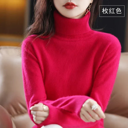 Women's turtleneck sweater long sleeves fine-knit sweater soft material