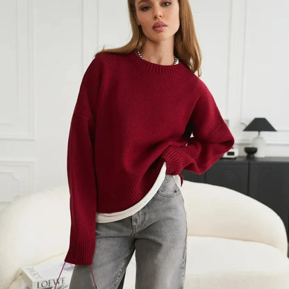 Damen Strickpullover Rundhals Langarm Oversize