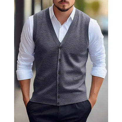 Men's knitted vest V-neck button placket