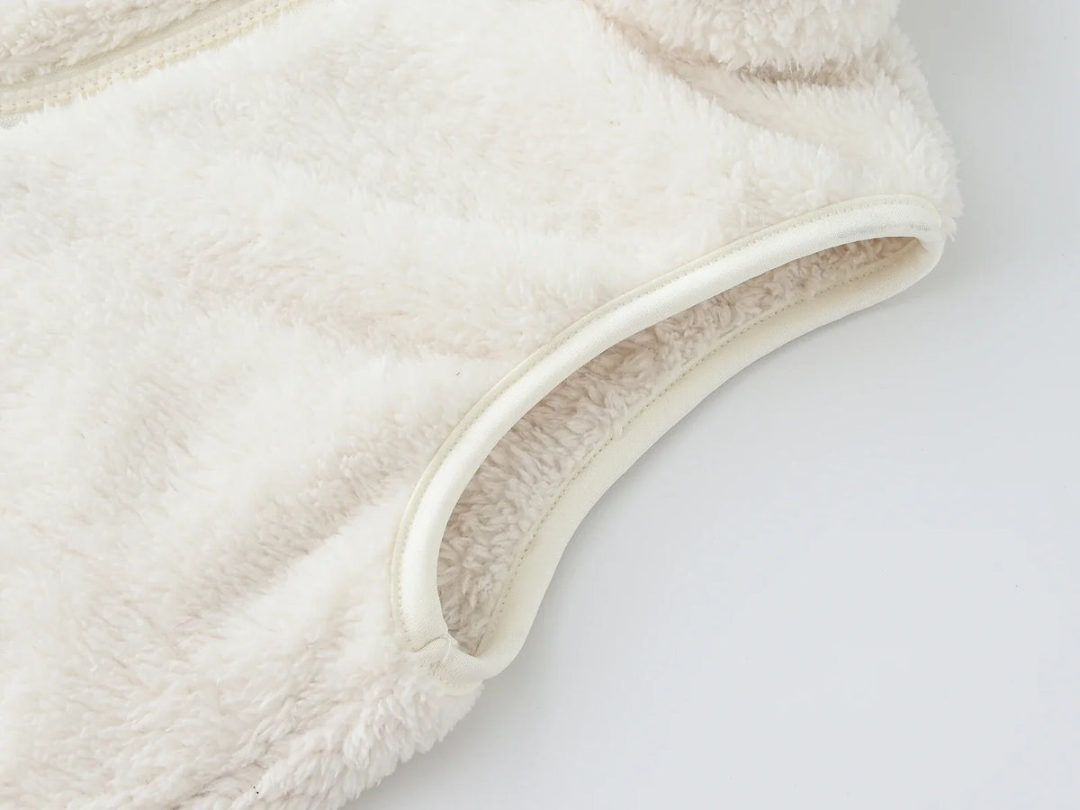 Children's fleece vest with zipper and stand-up collar in light beige