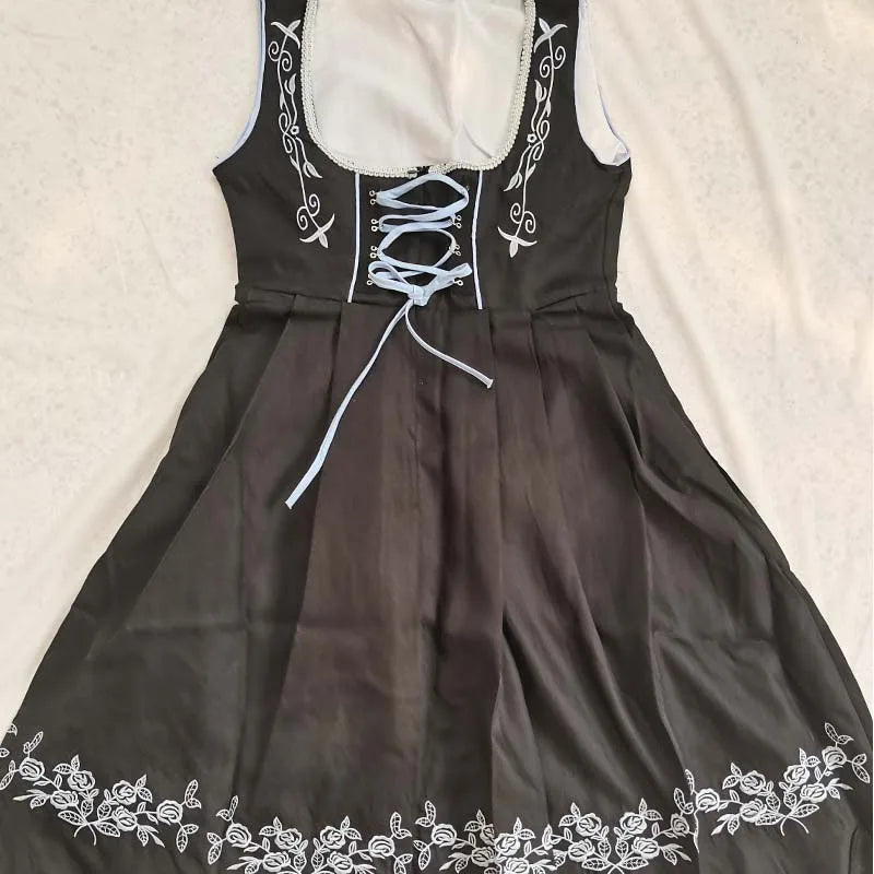 Damen Dirndl Trachtenkleid Schwarz Blau mit Stickerei und Schürze