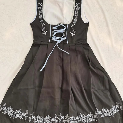 Damen Dirndl Trachtenkleid Schwarz Blau mit Stickerei und Schürze