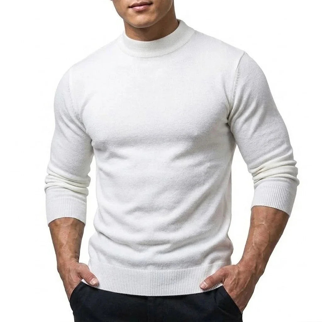 Men's long-sleeve turtleneck knit sweater with ribbed cuffs, slim fit