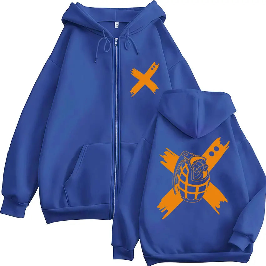 Unisex Kapuzenpullover mit Reißverschluss und Motivdruck