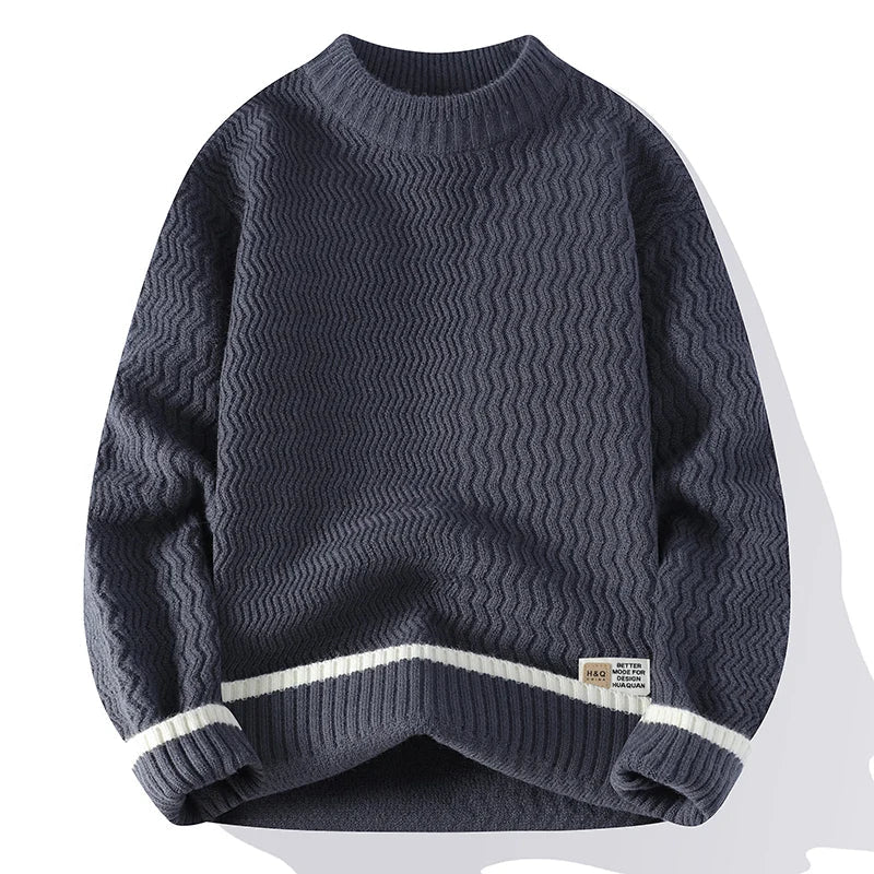 Men's turtleneck knitted sweater with wave pattern, red