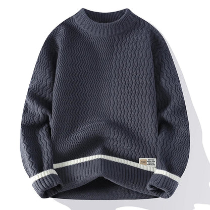 Men's turtleneck knitted sweater with wave pattern, red