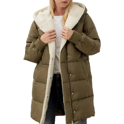 Damen Winter Steppmantel mit Kapuze & Teddyfutter Lang