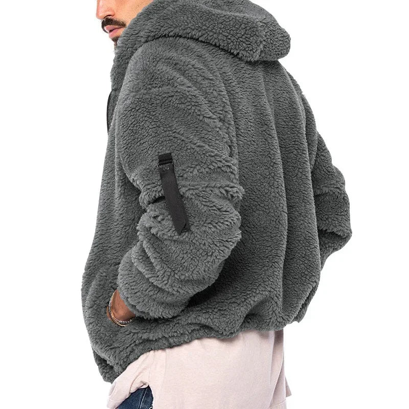 Teddyfleece Kapuzenjacke mit Reißverschluss und Ärmeltasche für Herren