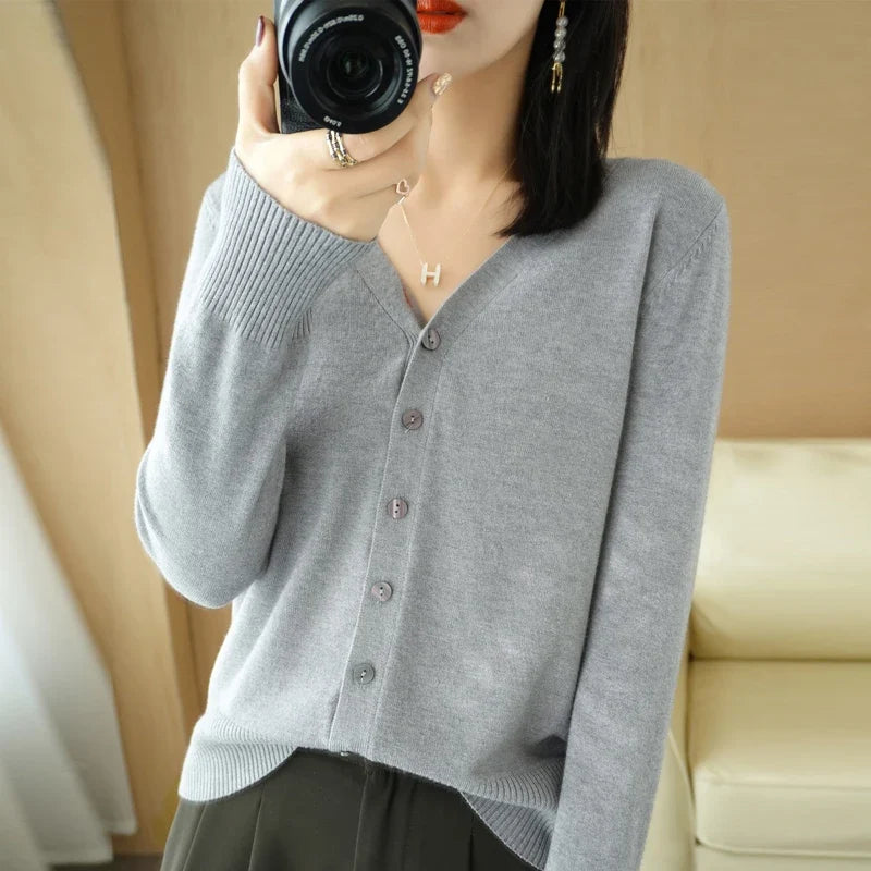 Damen Strick-Cardigan mit V-Ausschnitt und Knopfleiste