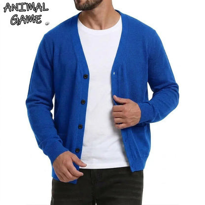 Men's V-neck cardigan with buttons and pockets, heathered look