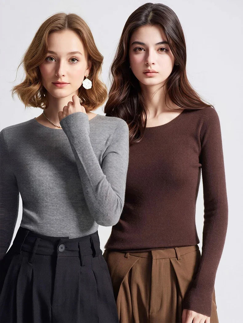 Women's Slim-Fit Crew-Neck Fine-Knit Long-Sleeve Top
