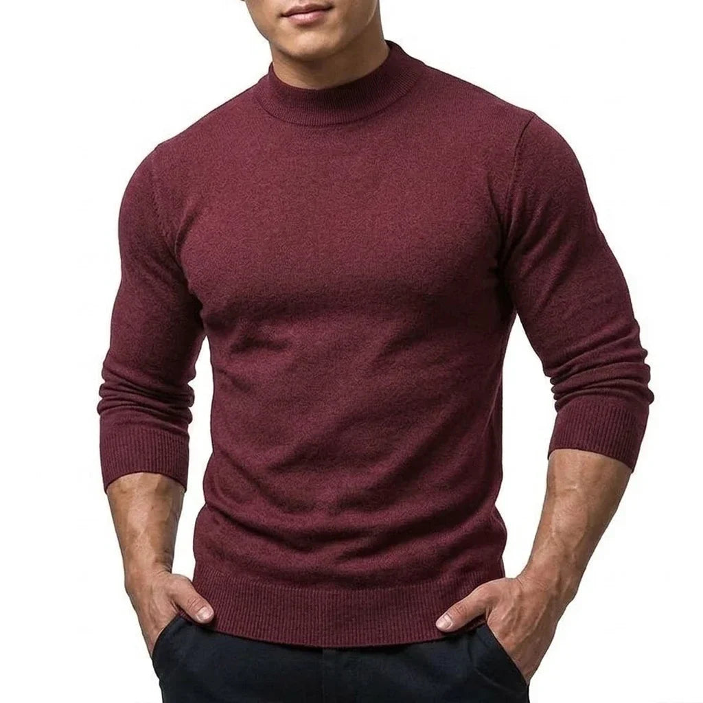 Men's long-sleeve turtleneck knit sweater with ribbed cuffs, slim fit