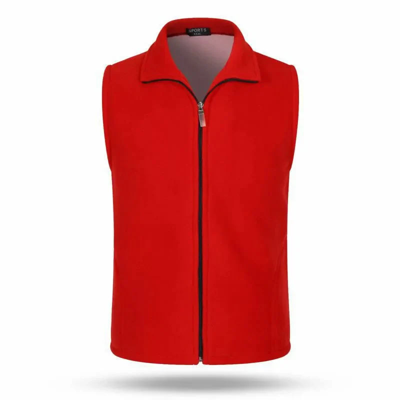 Unisex fleece vest with stand-up collar and zipper
