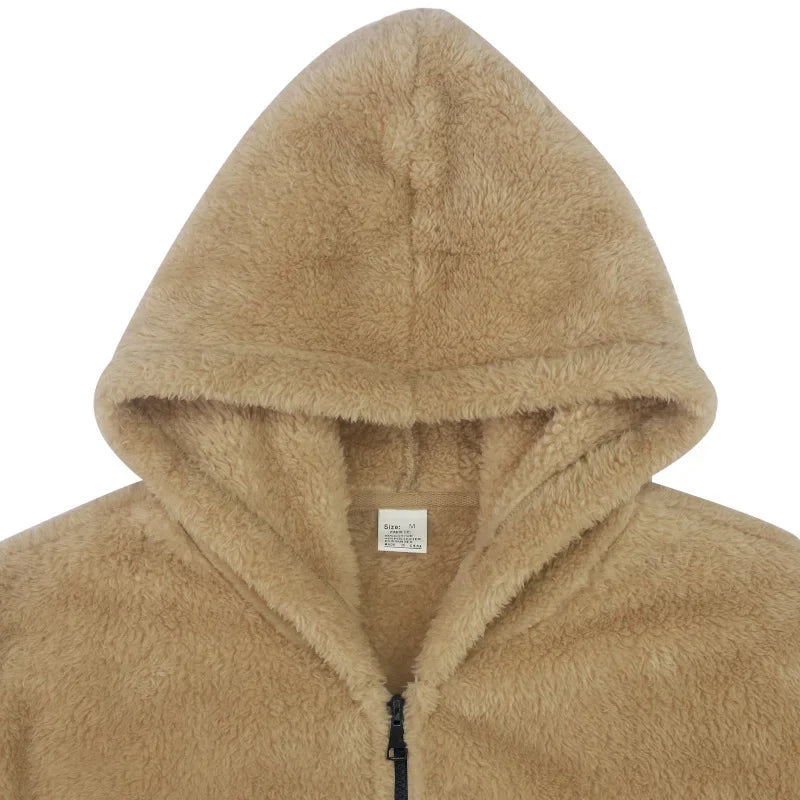 Teddyfleece Kapuzenjacke mit Reißverschluss und Ärmeltasche für Herren