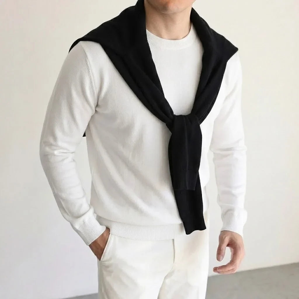 Herren Rundhals Pullover Basic Langarm Strickpullover Einfarbig