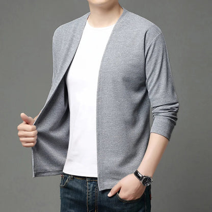 Herren Cardigan Offen Langarm V-Ausschnitt Strickjacke