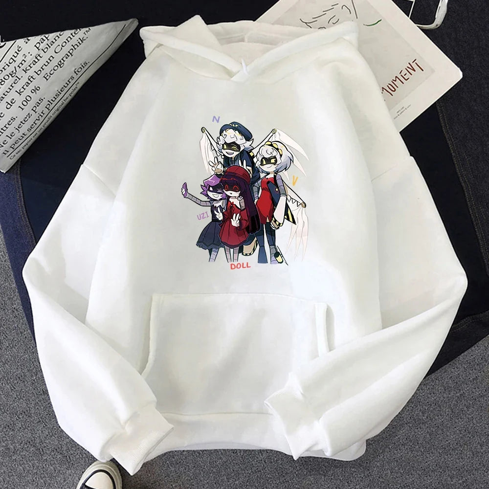 Hoodie mit Kapuze und Anime-Figuren Print Schwarz Unisex