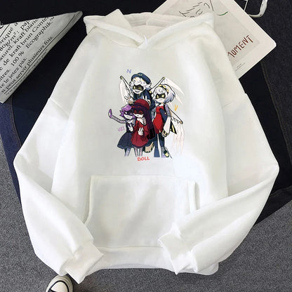 Hoodie mit Kapuze und Anime-Figuren Print Schwarz Unisex