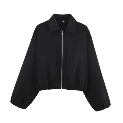 Women's cropped bomber jacket with zipper & collar