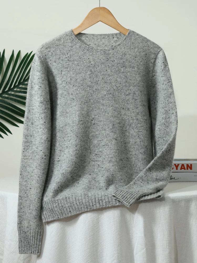 Unisex Langarm Pullover mit Rundhals und Sprenkelmuster