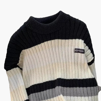Men's chunky knit pullover with stripes – fashionable casual sweater for everyday and winter