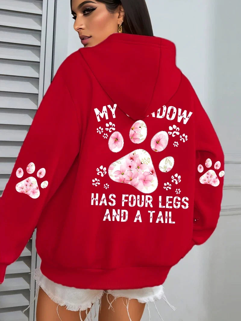 Women's hoodie with hood and animal motif - "My Shadow Has Four Legs And A Tail"