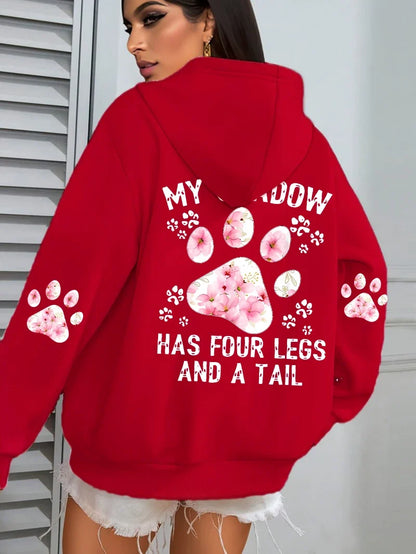 Women's hoodie with hood and animal motif - "My Shadow Has Four Legs And A Tail"