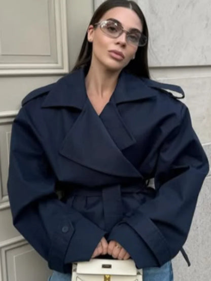 Oversized Damen Trenchcoat mit Gürtel und Stehkragen – Langer lockerer Übergangsmantel