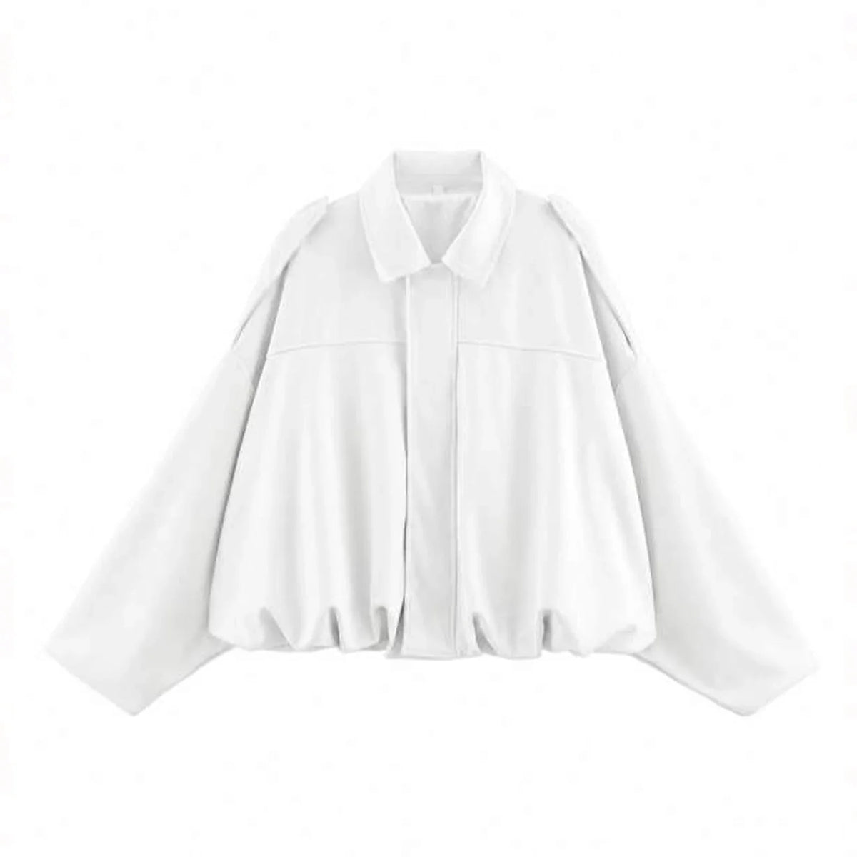 Women's cropped short transition jacket with lapel collar and long sleeves