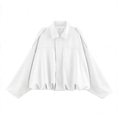 Women's cropped short transition jacket with lapel collar and long sleeves