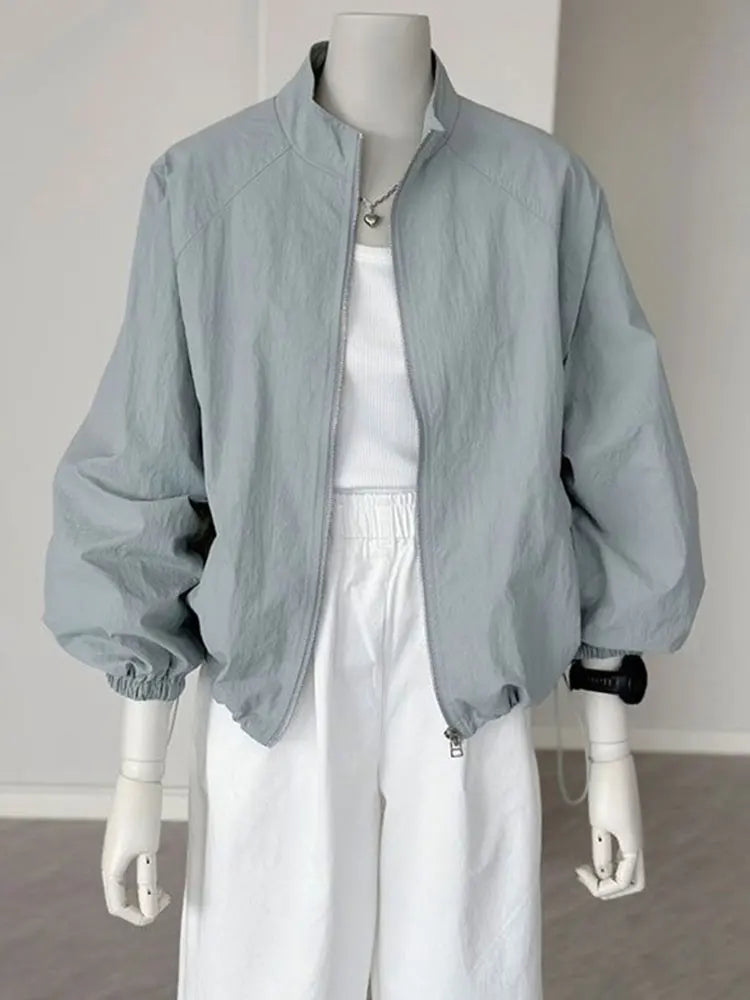 Damen Leichte Bomberjacke mit Stehkragen und Reißverschluss