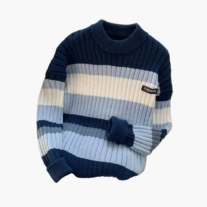 Men's chunky knit pullover with stripes – fashionable casual sweater for everyday and winter
