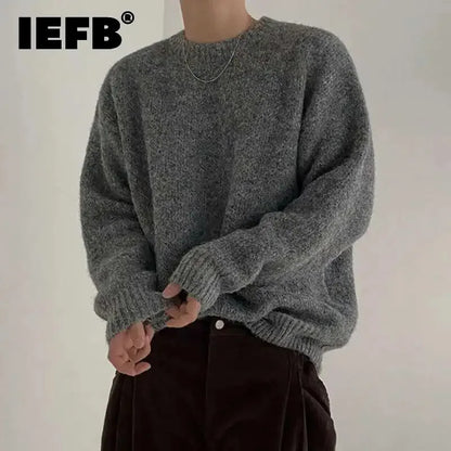 Men's Chunky-Knit Crew-Neck Sweater Gray Long-Sleeve