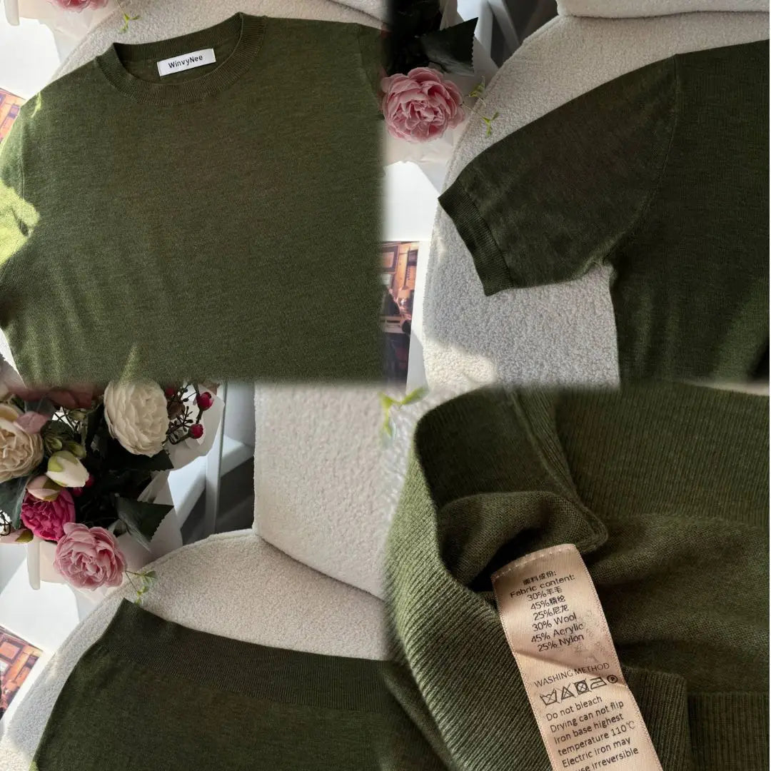 Damen Kurzarm Strickpullover Rundhals Rippbündchen