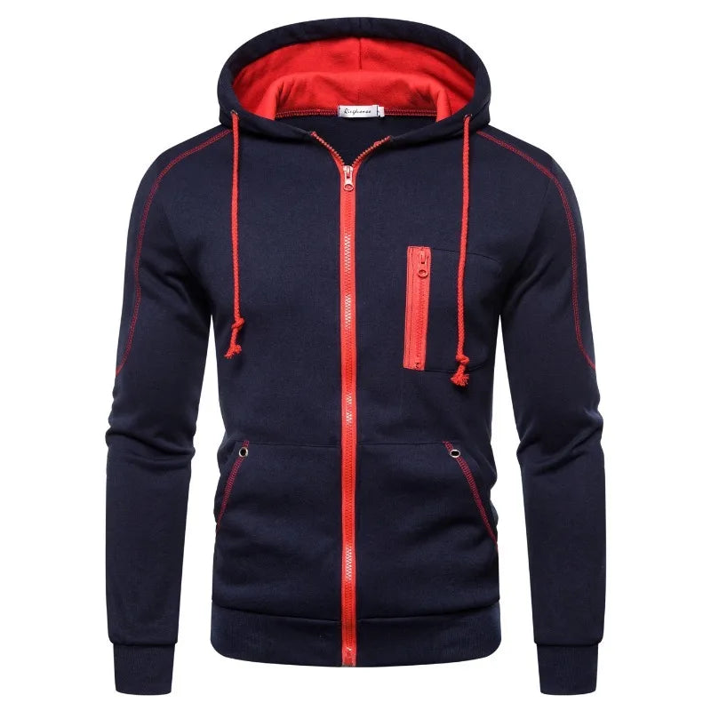 Herren Kapuzenpullover mit Reißverschluss, kontrastfarbener Kapuze und Kordelzug