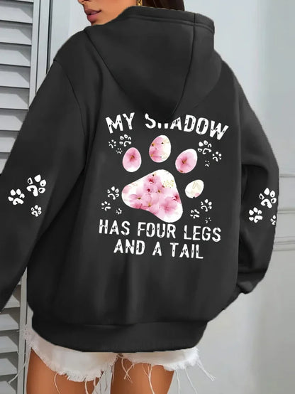 Women's hoodie with hood and animal motif - "My Shadow Has Four Legs And A Tail"