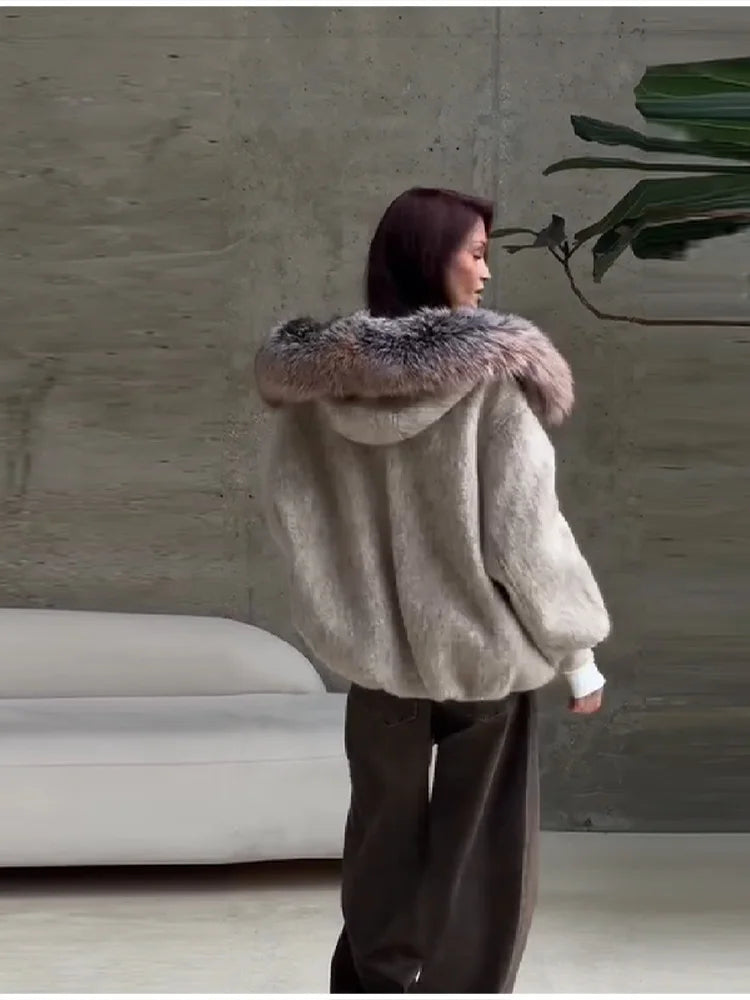 Damen Kurzmantel mit Kunstpelzkragen Reißverschluss Jacke Wintermantel Warm Grau Beige Braun