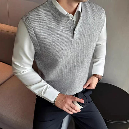 Men's knitted vest collarless pullover vest ribbed sleeveless