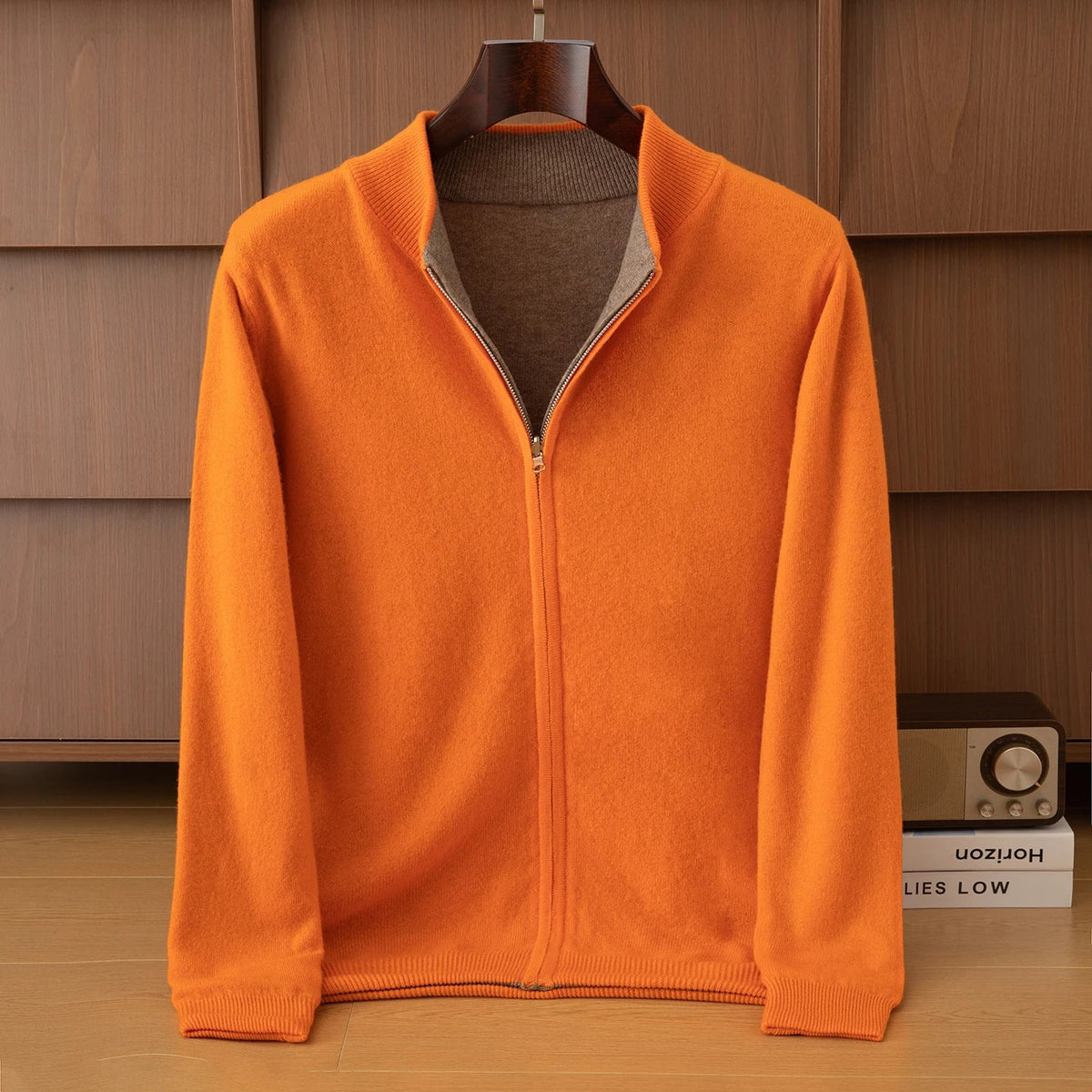 Wende-Strickjacke mit Stehkragen und Reißverschluss