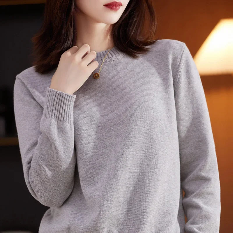 Damen Strickpullover Rundhals Langarm Rippbündchen
