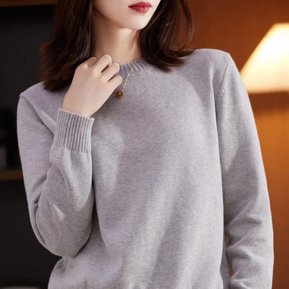 Damen Strickpullover Rundhals Langarm Rippbündchen