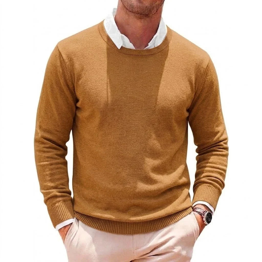 Herren Rundhals Pullover Basic Strickpullover Langarm Feinstrick