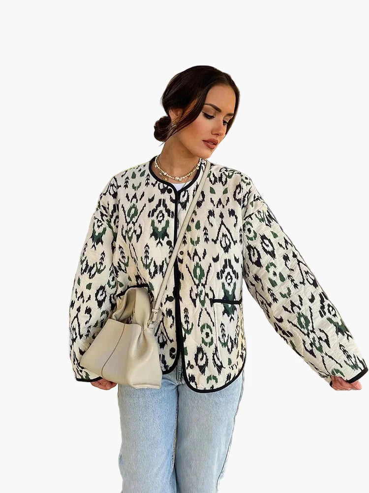 Damen Steppjacke im Ikat-Design – Modische Übergangsjacke für Alltag und Freizeit