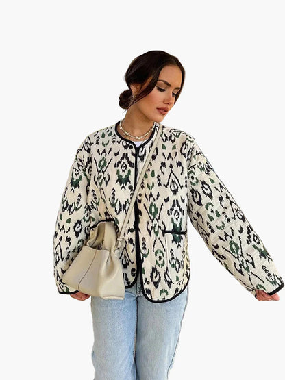 Damen Steppjacke im Ikat-Design – Modische Übergangsjacke für Alltag und Freizeit