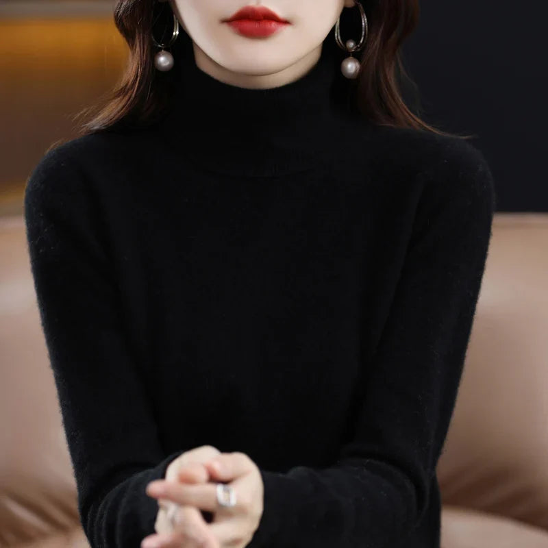 Women's turtleneck sweater made of soft material long sleeves in various colors