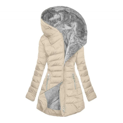 Women's long-sleeved padded winter jacket with hood