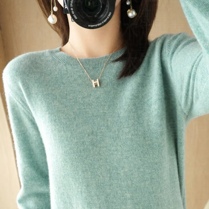 Damen Rundhals Pullover Langarm Basic Strickpullover