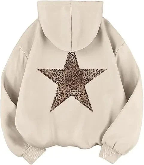 Women's hoodie with leopard star print on the back, oversized hooded sweatshirt