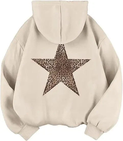 Women's hoodie with leopard star print on the back, oversized hooded sweatshirt